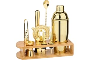 Cocktail Shaker Set Bartender Kit : 12-Piece Bar Tool Set with Bamboo Stand | Bar Set with All Practical Bar Accessories, for