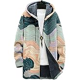 2025 Men's Ethnic Pattern Hooded Jacket Long Cardigan Hoodies Full Zip Vintage Knitted Zipper Coat with Pocket