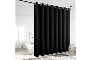 NICETOWN Halloween Light Reducing Grommet Curtain - (W120 x L84, Black, 1 Piece) Tripe Woven Textured Soft Curtain Panel for Living Room, Large Window Drape