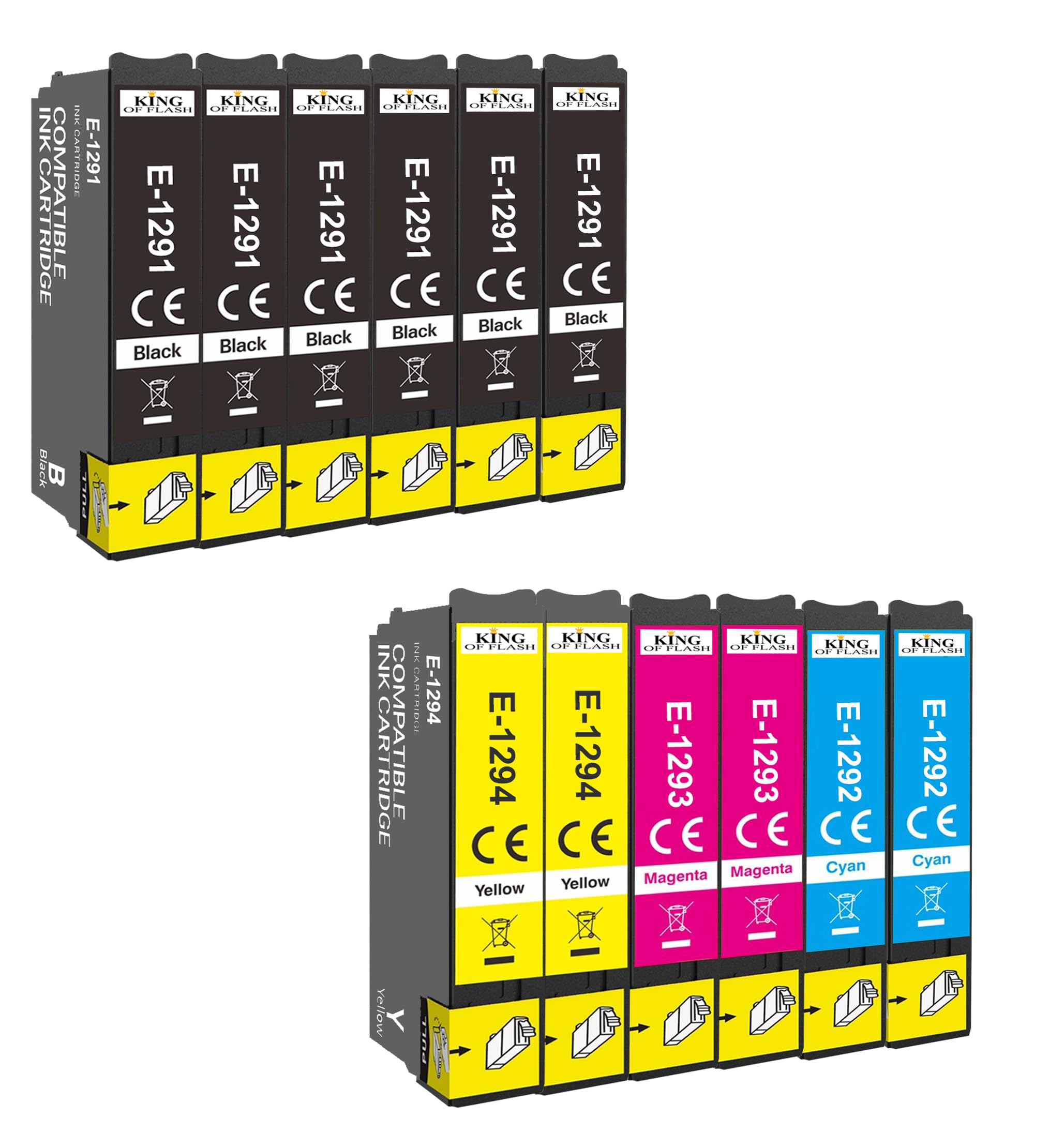 KING OF FLASH T1291 T1292 T1293 T1294 T1295 Ink Cartridges Compatible with Epson WF-3520 WF-3540 7515 7525, SX425W SX235W SX435W SX445W SX535WD BX305FW BX630