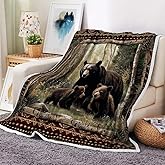 Cabin Throw Blankets, Rustic Farmhouse Hunting Deer Bear Sports Cozy Warm Bed Couch Blanket, Country Wooden Hunting Camping Forest White Fleece Flannel Throws to Decorate The Room and Bedroom