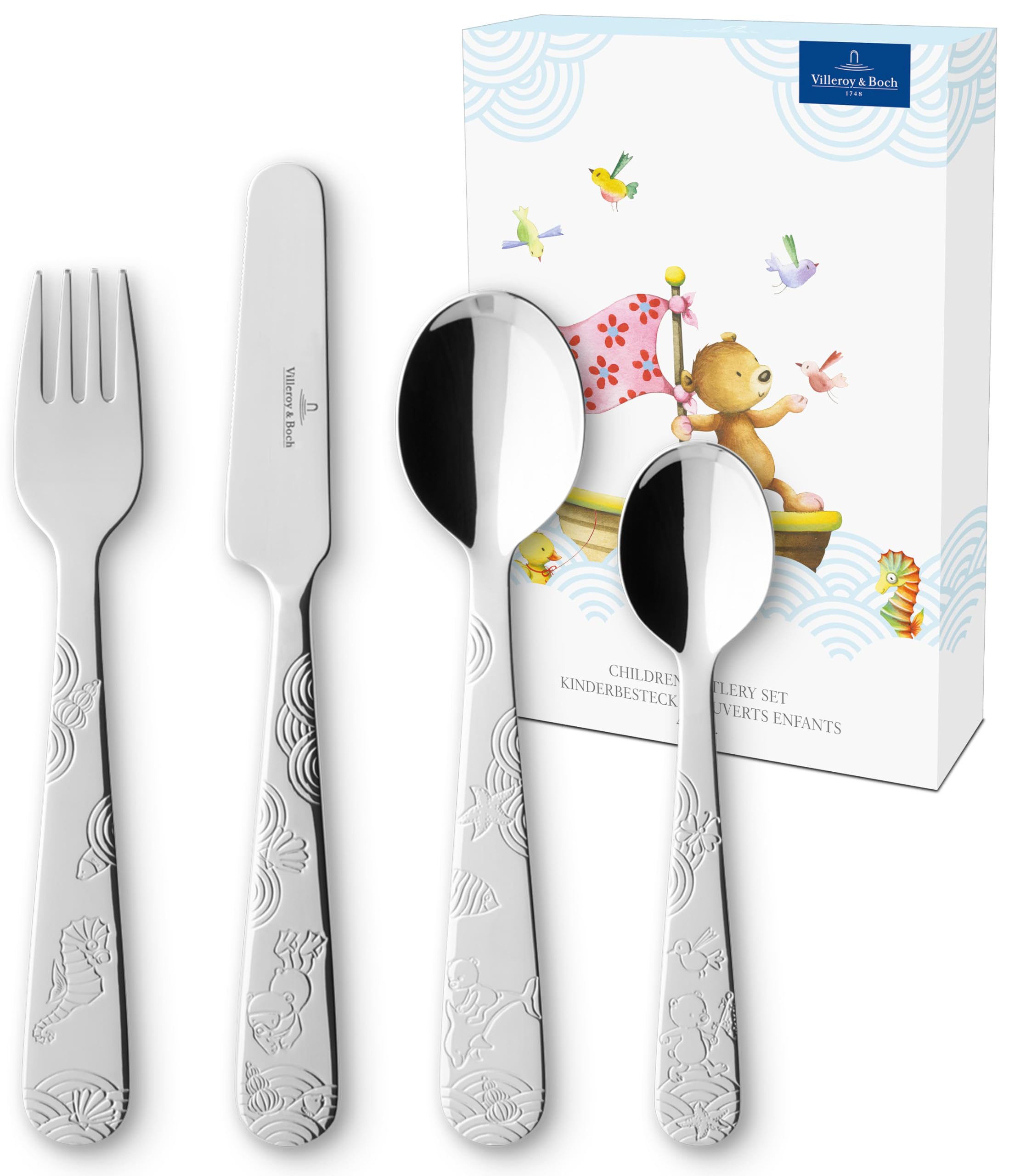 Villeroy & Boch Happy as a Bear Children's Cutlery Set, Stainless Steel, 215 x 150 x 25 mm, 4 Pieces