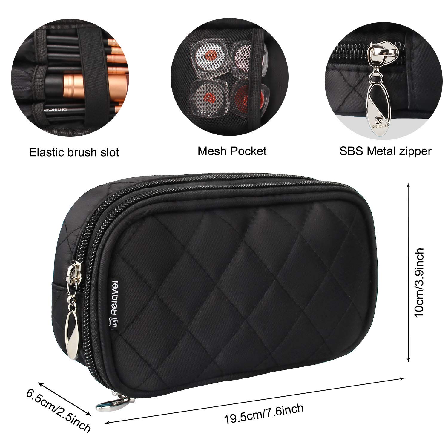 MONSTINA Makeup Bag for Women With Mirror, Pouch Bag, Makeup Brush Bags Travel Kit Organizer Cosmetic Bag (Black) : Beauty
