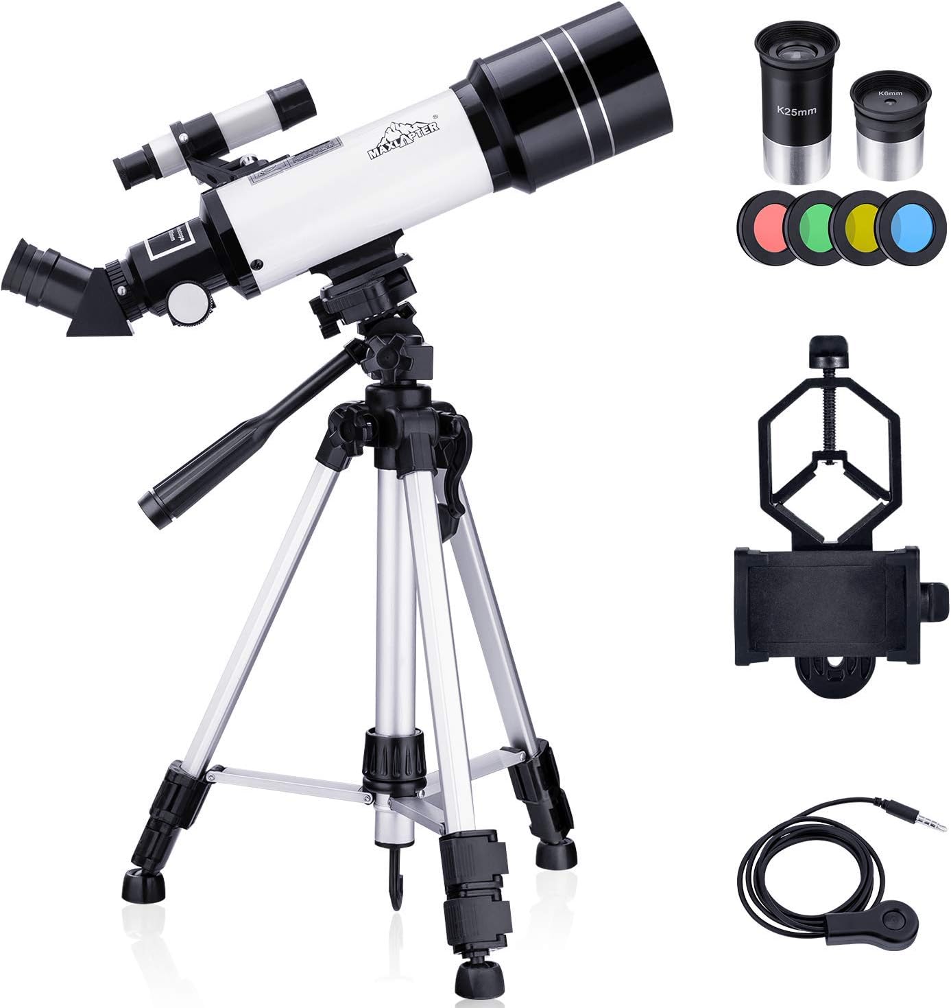 MAXLAPTER Telescope, 70mm Apeture Astronomy Refracter Telescope for Kids Adults and Beginners, Travel Scope with Adjustable Tripod, Smartphone Adapter, Two Eyepieces, Backpack