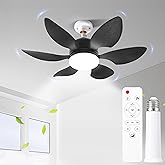 RWNTAO Black Socket Fan Light with Remote, Portable Small Ceiling Fans with Lights for Bedroom, Living Room, E27 Base, Ceiling Fan Light with Socket Extender, 3 Color Stepless Dimming, 2/4H Timing