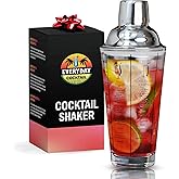 EVERYDAY COCKTAIL - Professional Glass Cocktail Shaker 14 oz, Martini Shaker with Recipes and Measurements, Built-in Strainer and Leakproof Seal, Clear Bar Tool for Margaritas, Martinis
