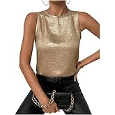 SOLY HUX Women's Metallic Tank Top Round Neck Sleeveless Casual Summer Tops