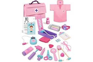 Lehoo Castle Girls Toys Age 3 4 5, Doctor Kit for Kids Wooden, Toys for 3 Year Old Girls, Pretend Play Doctor Set with Stetho