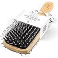 Boar Bristle Paddle Hair Brush - Smoothing Wood Brush for Thick, Curly & Wavy Hair, Detangling Natural Bristles for Women, Stimulates Scalp