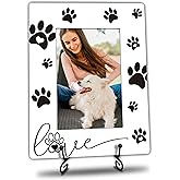 VZVCTFS Dog Lover Photo Frame with Metal Stand - 4x6 Inch Wood Frame with Paw Print - Gift for Dog Owners, Pet Memorial Decor, Home Display (A04)