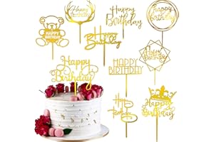 HSDSH Happy Birthday Cake Topper, 20PCS Gold Acrylic Happy Birthday Sign Cupcake Toppers Set for Boys Girls Women Men Birthday Party Decorations Supplies