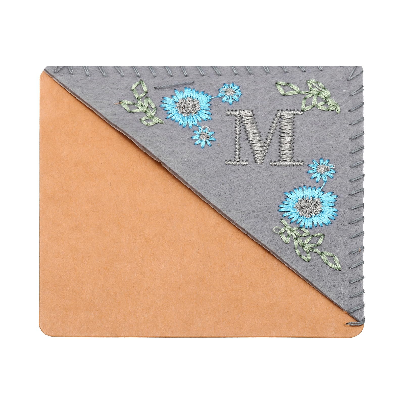 PATIKIL Personalized Embroidered Corner Bookmark, Cute Flower Felt Stitched Triangle Book Mark Page Marker for Women Men Book Lovers Teachers, Grey, Letter M