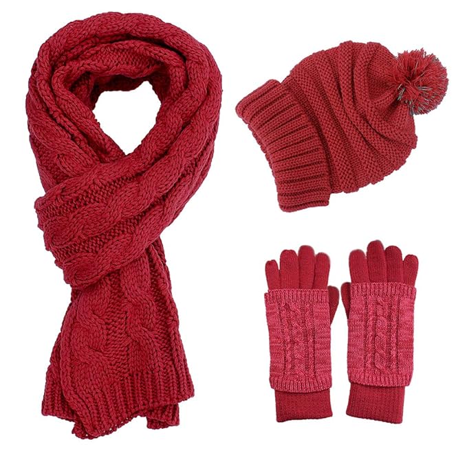 KQueenStar Set Sciarpa E Guanti Uomo Invernali - Cappello In Maglia Termica Con Guanti Touchscreen - Sport Outdoor