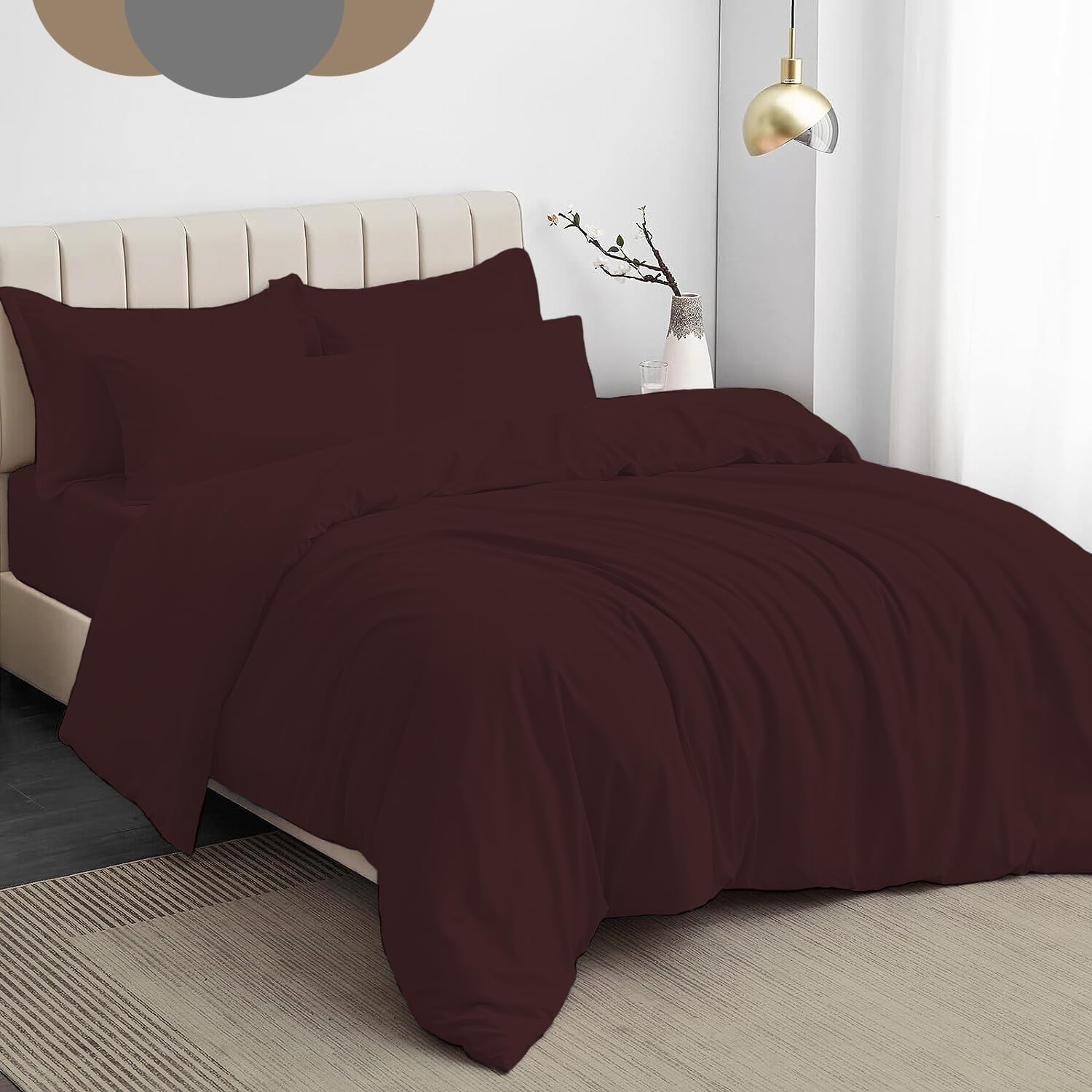 Dazzle Collection® Plain Dyed DUVET COVER SET with Matching Pillowcases Luxury 100% PolyCotton Bedroom Bedding Bed Set Easy Care UK Sizes Bedding Set (Double, Chocolate)