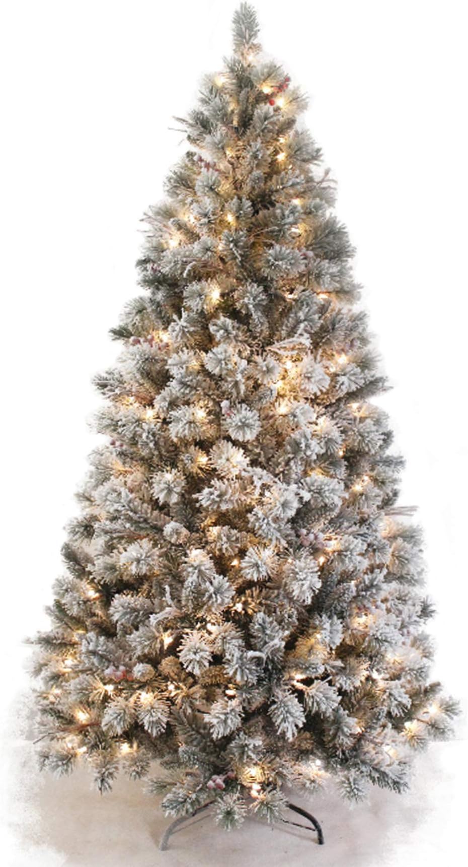 AMERIQUE 691322310559 7 FEET Eight-Function Premium Magnificent Artificial Full Body Snowy Christmas Tree with Metal Stand, Authentic Look and Feel, Extremely Attractive, 7', Pre-Lit Heavily Flocked
