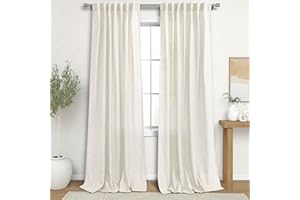 KOUFALL Linen Curtains 96 Inches Long 2 Panels Set Drapes for Living Room,Boho Chic Modern Farmhouse Decor 8FT Cream Ivory Natural Pottery Earth Tone Sheer Floor to Ceiling Curtain for Barn Inspired Furniture