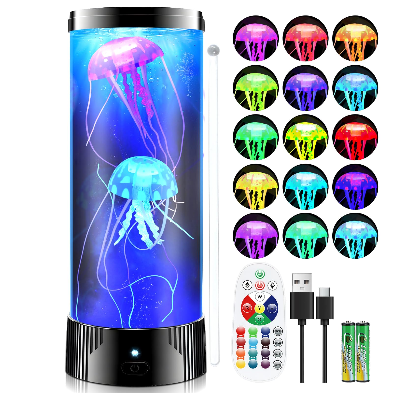ONXE Jellyfish Lamp,16 Color Changing with Remote Control Mood Lamp,USB Powered Jellyfish Bubble Night Light,Jelly Fish Tank Aquarium Decor for Bedroom Living Room Office,Gift for Kids Adult
