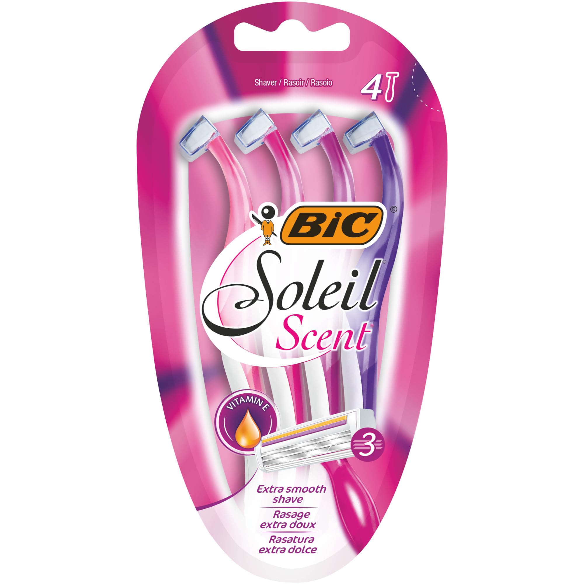BIC Soleil Scent Razors Women - Triple Blade Disposable Womens Razors with Floral Scented Handles - Pack of 4