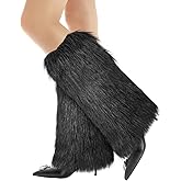 XEPST Faux Fur Fuzzy Leg Warmers for Women, Warm Boot Covers and Cuffs, Furry Sleeves for Party Costumes, Tie Dye Style, Dark Gray