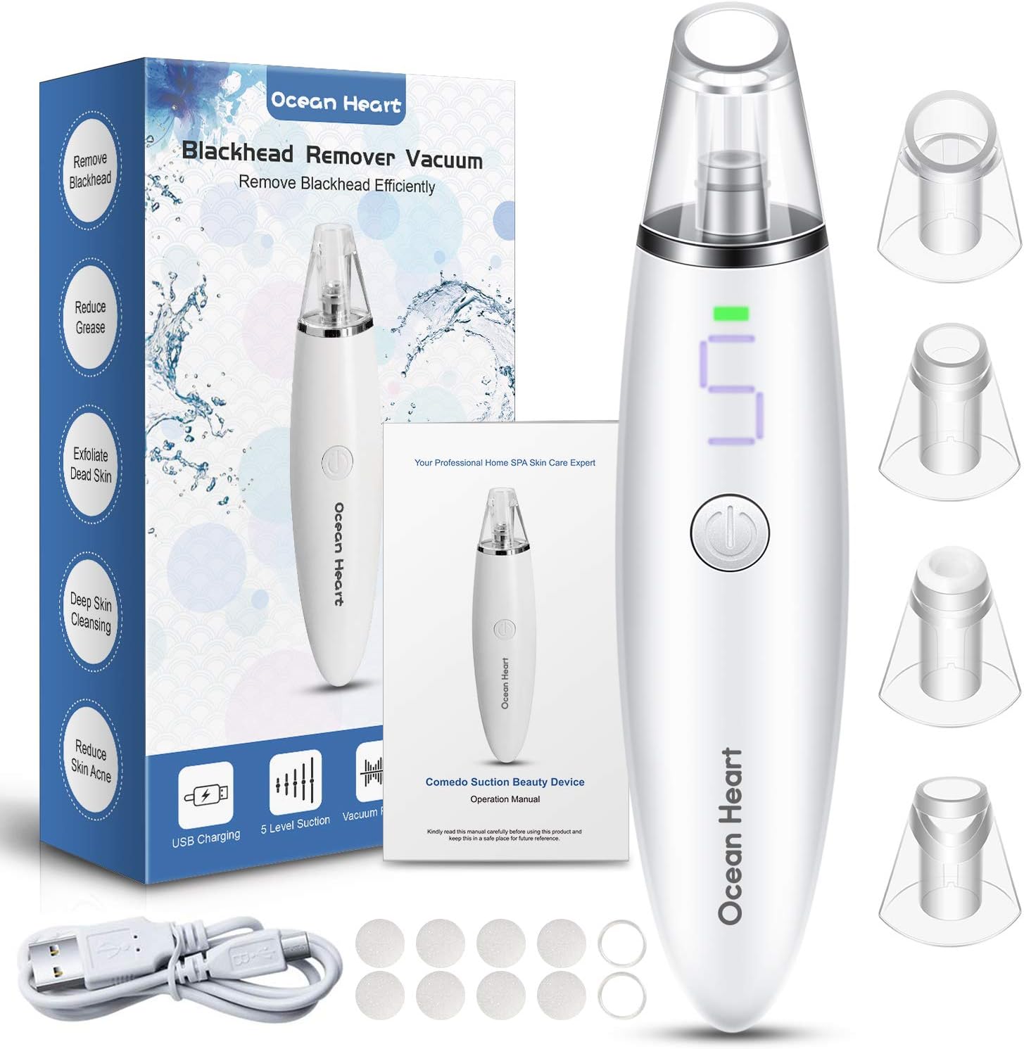 Blackhead Remover Vacuum, 2019 Upgraded Pore Vacuum with 5 suction