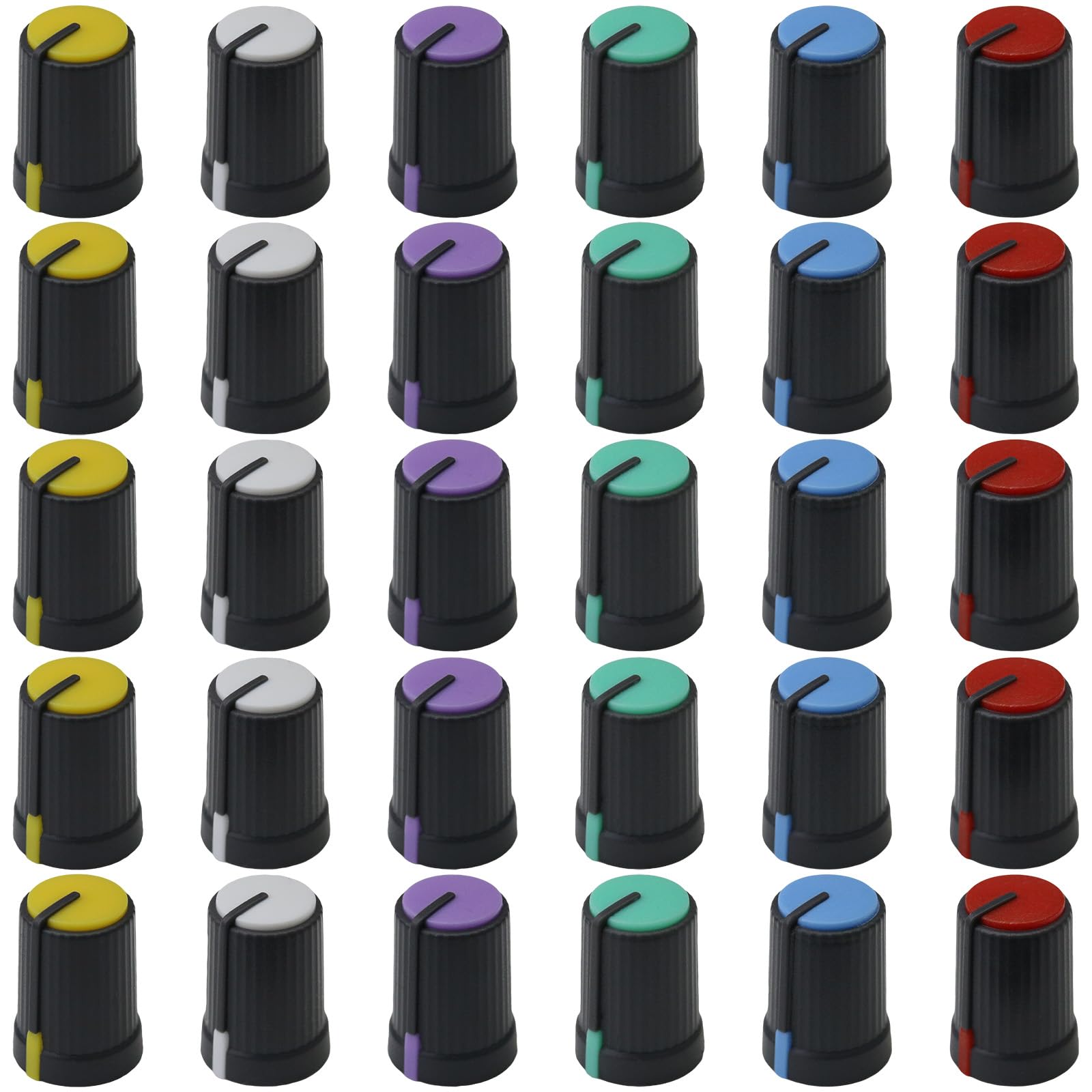 30 Pack Mixed Colour D270 Audio Rotary Control Knobs 6mm D-ShaftGrey Body Guitar/Mixer Knob