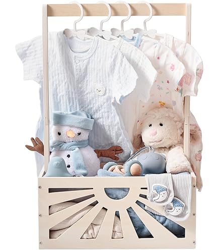 Regalo Baby Shower Armario Para Baby Shower Con 5 Perchas, Cesta De Madera Para Bebé Con Asa, Estante Decorativo Para Ropa De Bebé, Regalos Para Embarazo Regalos Para Baby Shower