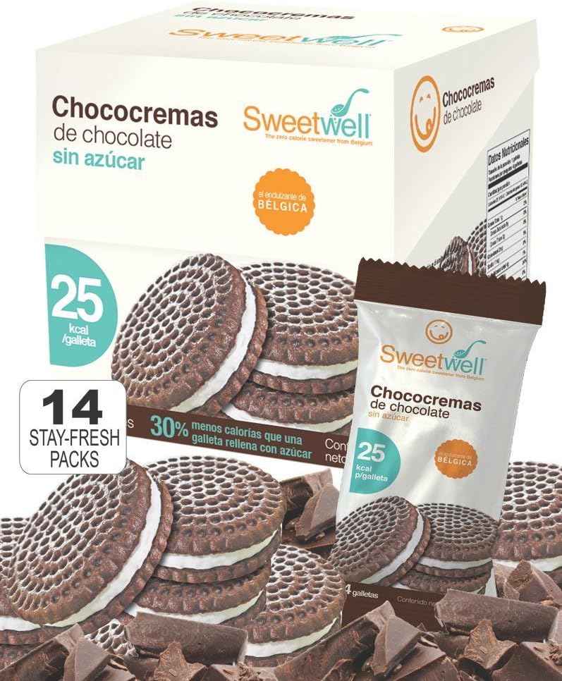 Sweetwell Sugar Free Sandwich Cookies, Chocolate - 56 units (14 bags of 4 units).