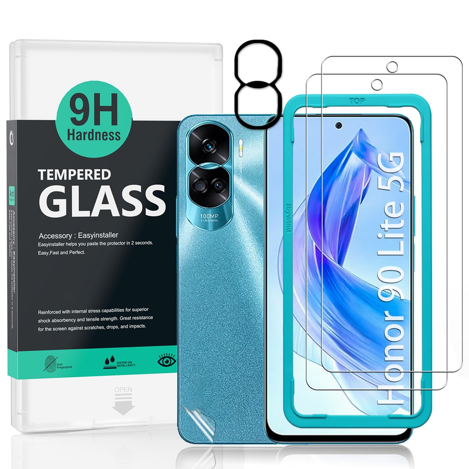 Ibywind Screen Protector For Honor 90 Lite 5G 6.7"[2 Pack],9H Hardness Tempered Glass,With 1Pc Camera Lens Protector,Easy to Install