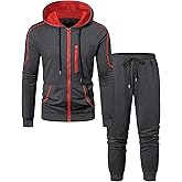 LecGee Men's Full zip Hooded Jacket and Jogger set Casual Hoodie Long Sleeve Sweatshirt & Pants 2 Piece Sports Tracksuit