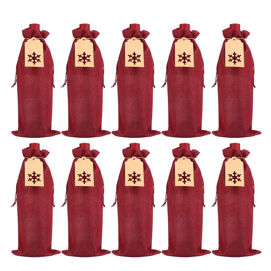VEYLIN Bottle Gift Bags, 12 Pack Colorful Christmas Wine Gift Bag with Handle and 12 Tags for Winter Holiday Party Decoration (Burlap)