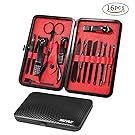 Mens Manicure Set - Mifine 16 In 1 Stainless Steel Professional Pedicure Kit Nail Scissors Grooming Kit with Black Leather Travel Case Second Generation(Red)
