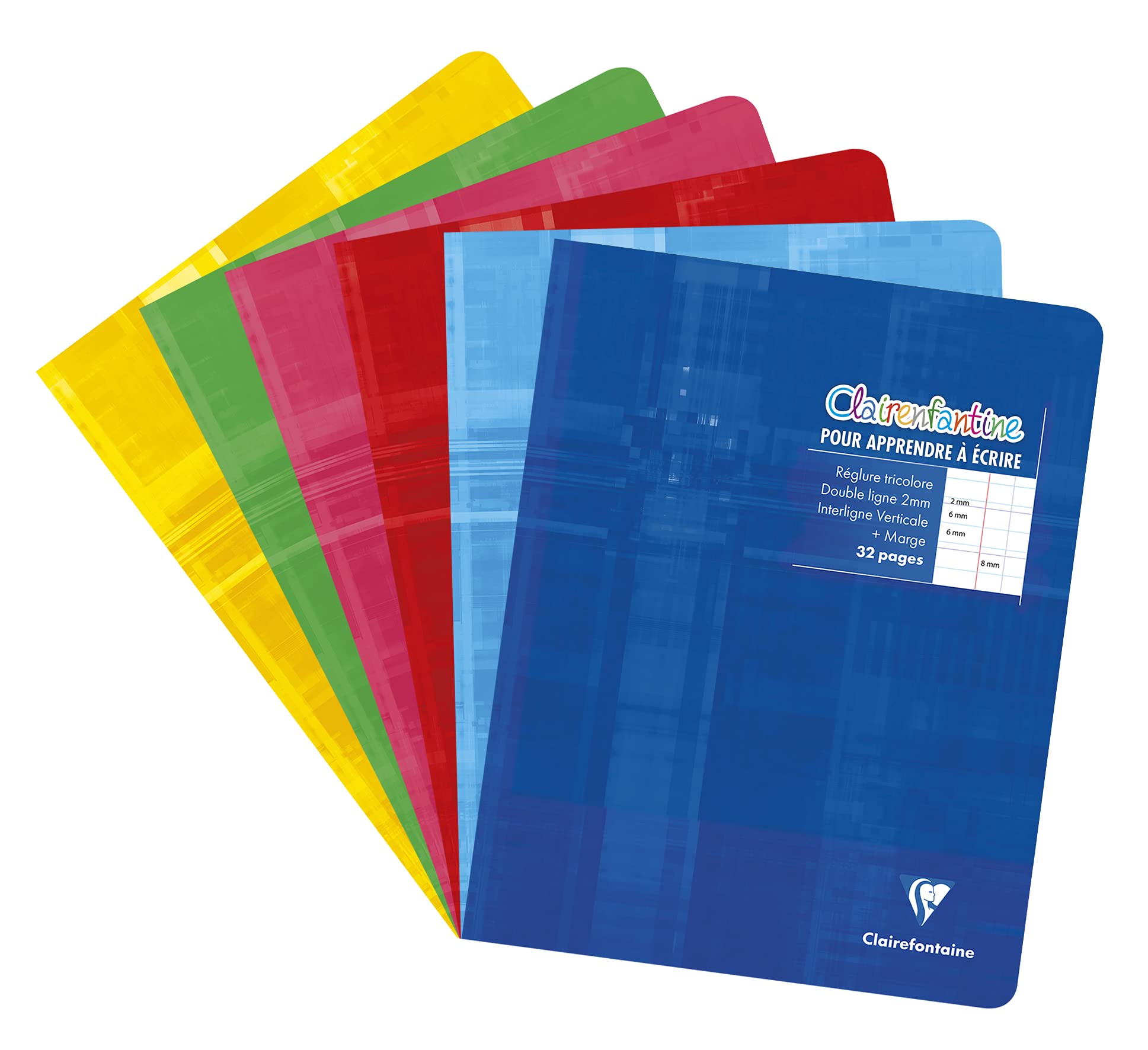 Clairefontaine 3999C A Stapled Writing Notebook 17x22 - 32 Pages Double Line 2 mm Vertical Line Spacing - White Paper 90 g - Laminated Card Cover Random Colour