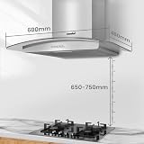 COMFEE' 60cm Chimney Cooker Hood GLAV17SS-60 Stainless Steel with LED Light view 6