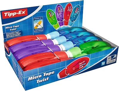 Fitas Tipp-Ex Micro Tape para Correção de Torção 8 m x 5 mm - Cores variadas, caixa de 10 unidades