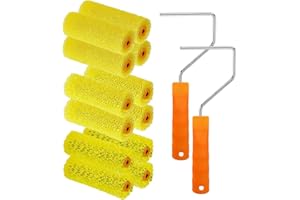 YLTOLOO 12 Pcs Textured Paint Roller Covers with 2 Frames Set, 4 inch 3 Textures Foam Drywall Texture Paint Rollers, House Paint Roller Covers for Art Painting Walls Ceilings