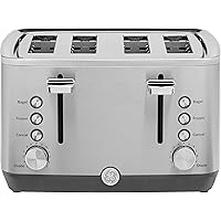 GE Stainless Steel Toaster | 4 Slice | Extra Wide Slots for Toasting Bagels, Breads, Waffles & More | 7 Shade Options for the
