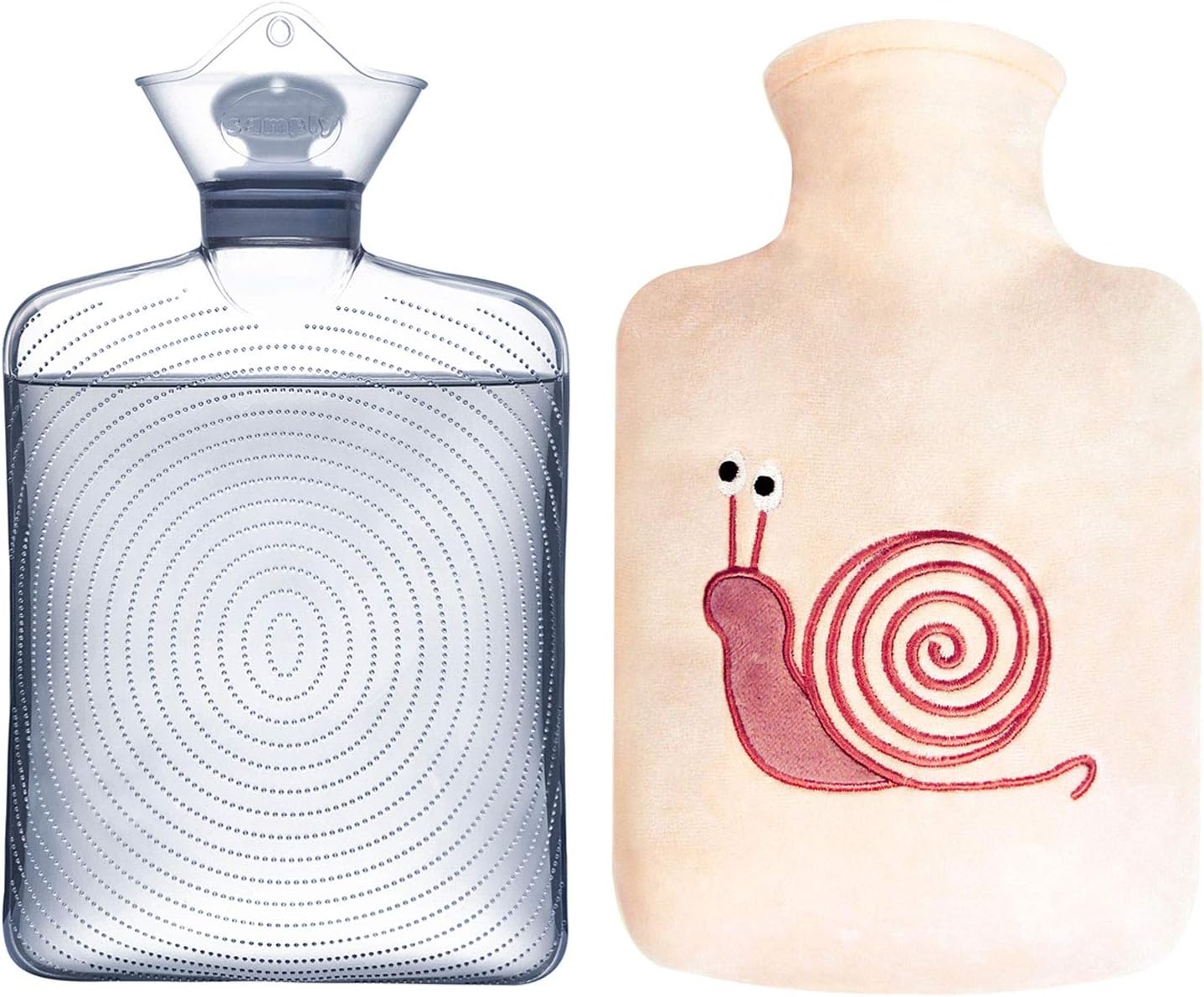samplyHot Water Bottle with Cute Fleece Cover, 2L Hot Water Bag for Hot and Cold Compress, Hand Feet Warmer, Neck and Shoulder Pain Relief, Pink Snails