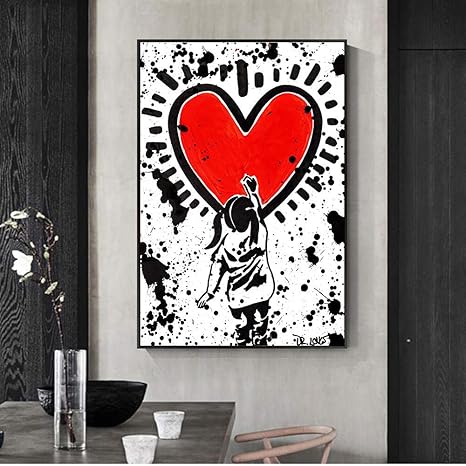 Amazon Dihefaグラフィティキャンバスペインティングガールドローレッドハートラブペインティングアートポスタープリントグラフィティストリートキャンバス家の装飾画像ウォールプリント40x60cmノーフレーム ウォールステッカー オンライン通販