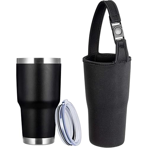 TUMZAK 30oz Stainless Steel Coffee Tumbler, Double Wall Vacuum Insulated Travel Mug with Lid, Powder Coated Coffee Cup for Cold or Hot Drinks (Black,1 Pack)