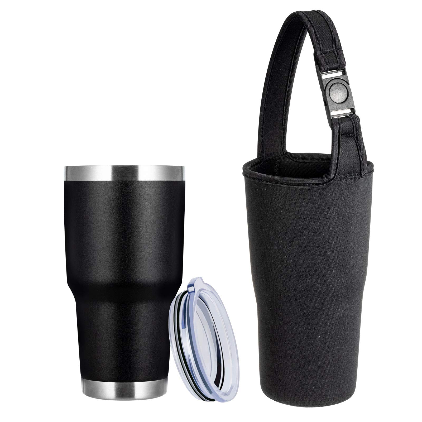 TUMZAK 30oz Stainless Steel Coffee Tumbler, Double Wall Vacuum Insulated Travel Mug with Lid, Powder Coated Coffee Cup for Cold or Hot Drinks (Black,1 Pack)