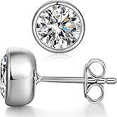 Jiahanzb 925 Sterling Silver Bezel Stud Earrings for Women Hypoallergenic Cubic Zirconia Stud Earrings for Unisex