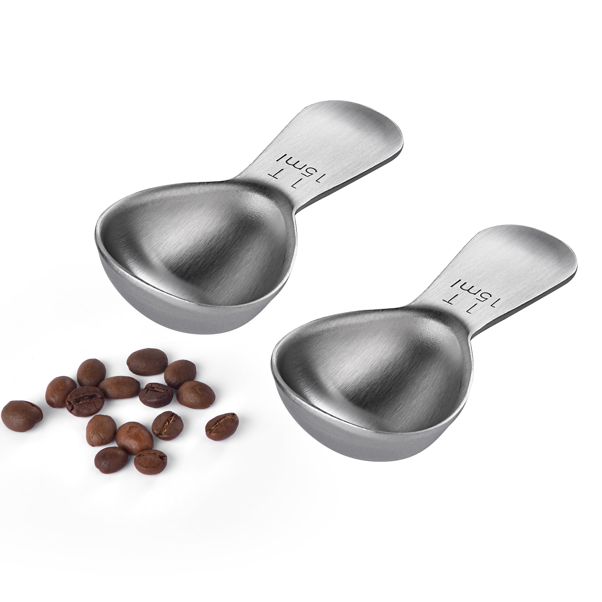 U-Taste 18/8 Stainless Steel Coffee Scoop: 15ml Metal Measuring Spoons Set of 2 with Short Handle Measure Scooper for Ground Coffee, Beans, Powder, Espresso (15ml, 2 Pieces)