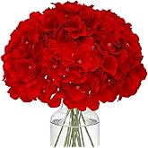 FLORRALIA Fake Red Hydrangea Artificial Flowers - Faux Silk Hydrangeas Flowers Heads with Stems Real Touch for Home Wedding Party Table Decor(Red,Pack of 10)