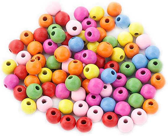 100pcs Mezcló El Color Del Grano De Madera Redonda Con Agujero Para DIY