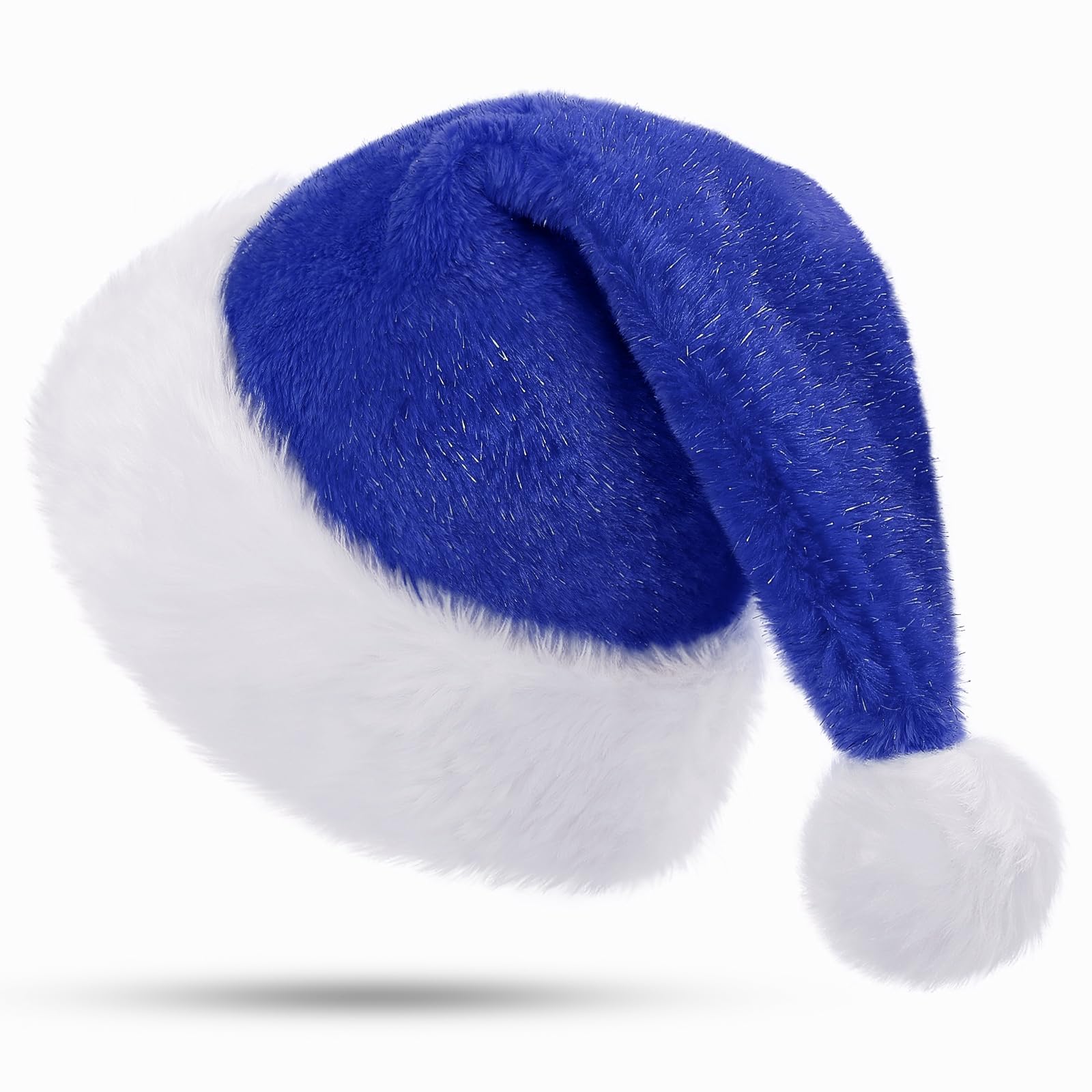 KONVINIT Blue Christmas Hats Adult,Fluffy Sparkly Santa Hat Plush Santa Claus Hat for Christmas Party or Costume,Luxury Father Christmas Hat for Men and Women,blue — image 1