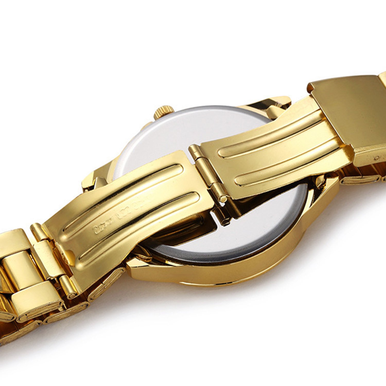 Jingjing1 Men Classic Wrist Watch Fashion Synthetic Leather Alloy Band Round Analog Quartz Watch (Golden)