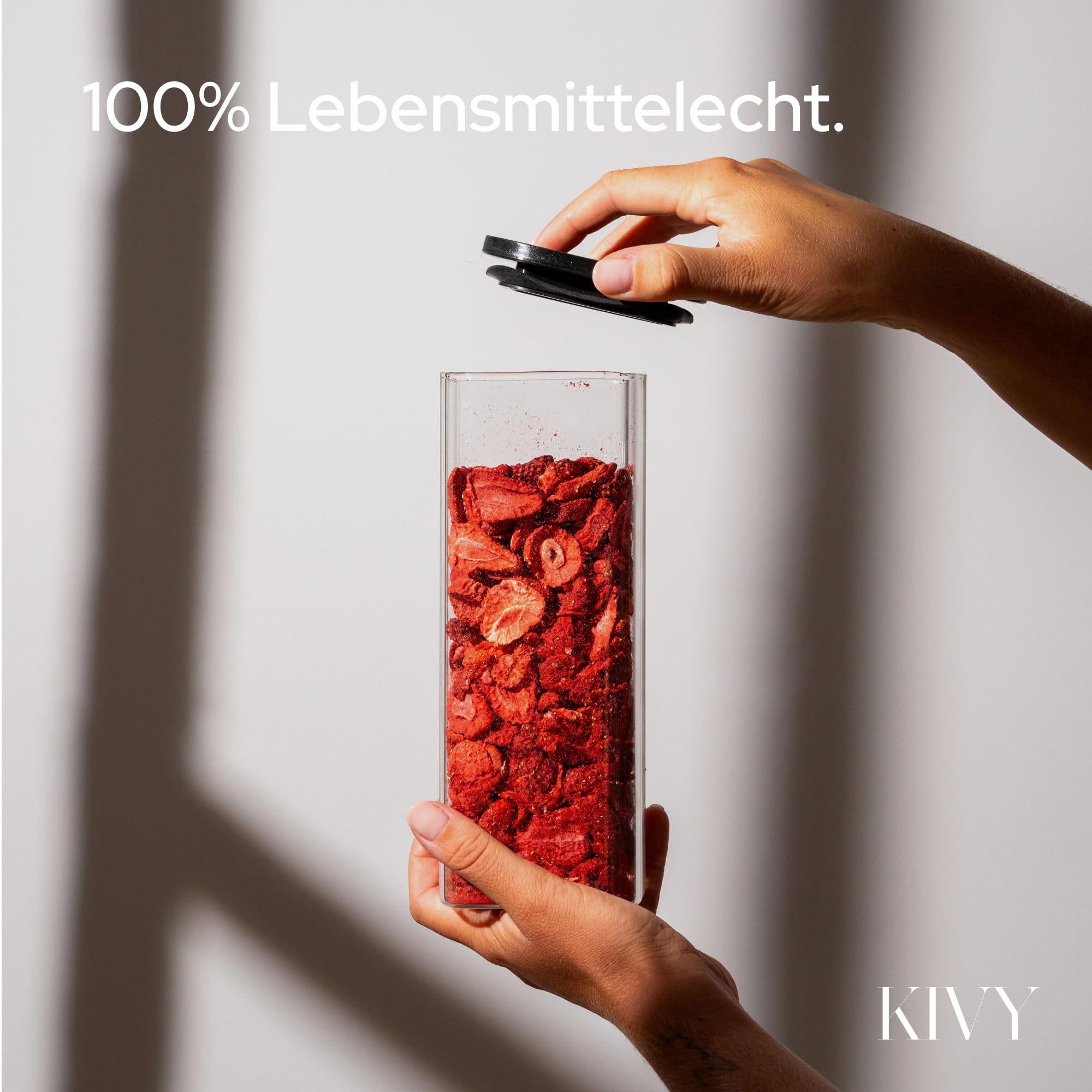 KIVY Vorratsgläser eckig [12er Set] + Etiketten - Stapelbare & Luftdichte Aufbewahrungsgläser mit Deckel - Schwarze Vorratsgläser mit Deckel Luftdicht - Vorratsdosen Glas Aufbewahrung 4