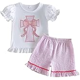 Lamuusaa Baby Girl Clothes Bubble Sleeve Embroidery T-shirt Tops Ruffle Stripe Shorts 2Pcs Toddler Girl Summer Outfit