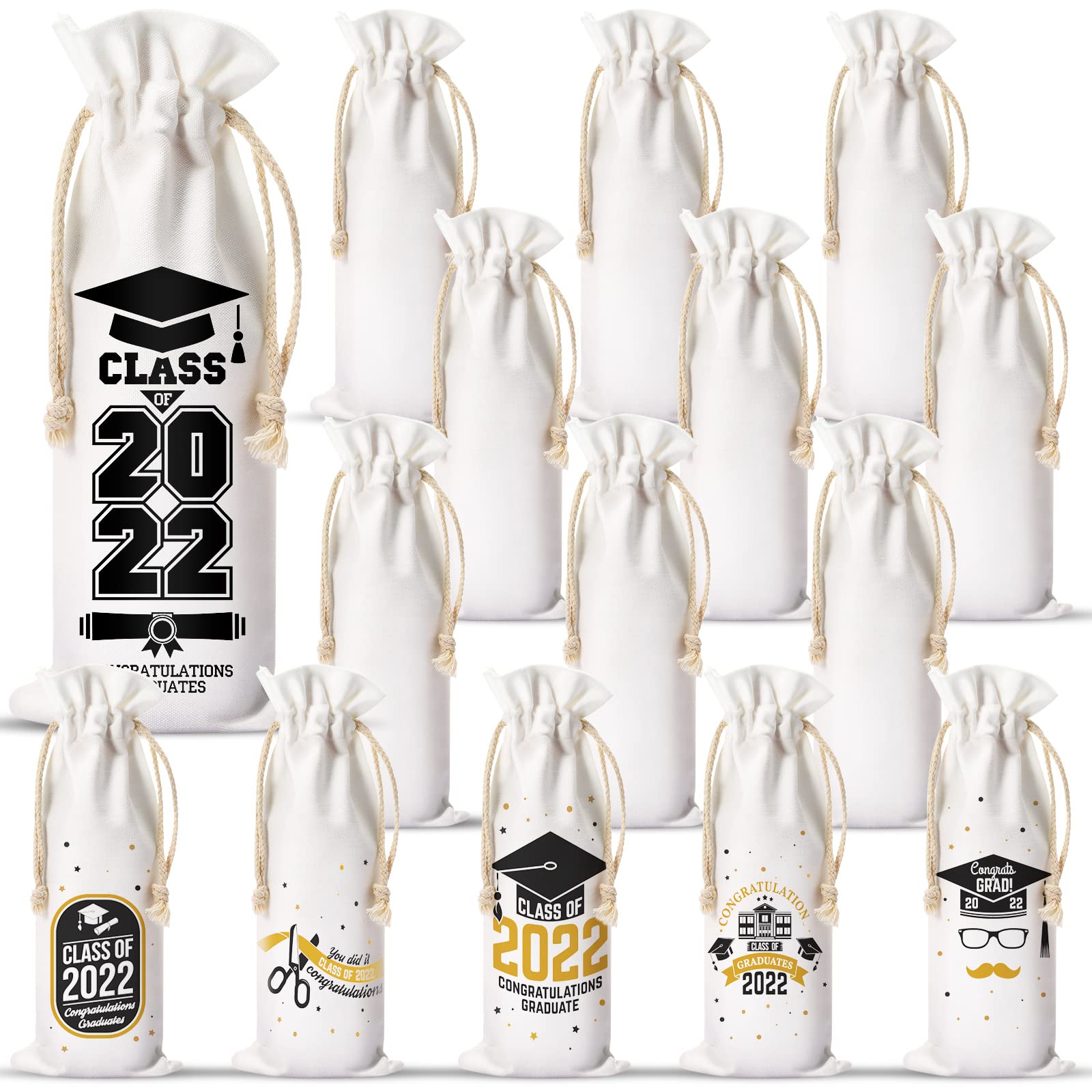 Independence Day Wine Bottle Gift Bag Sublimation Canvas Wine Bags Blank Wine Bottle Bags with Drawstring Reusable Wine Gift Bag Party Graduation Gifts (10 Pieces)