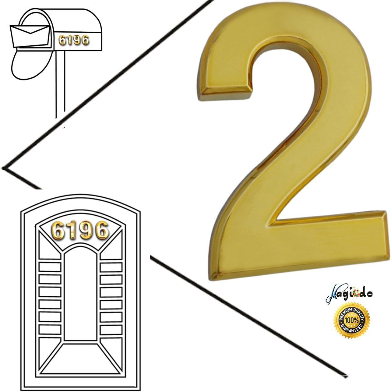 Magicdo® 3/pack 2-3/4’’ Golden Modern House Numbers, Modern Mailbox Number Sticker, 3D Shining Reflective Number, Self-Stick Number, Floating Appearance Number, Golden House Number Signs (2)